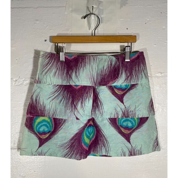 Vintage Nanette Lepore Ultra Mini Low Rise Skirt Peacock Feathers Boho 00s Y2K - Picture 2 of 14